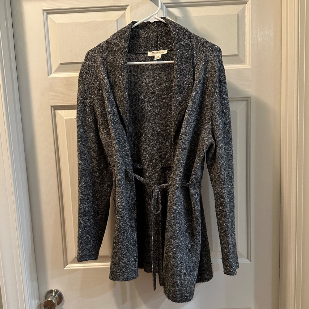 Motherhood Maternity Gray Long Belted Sweater